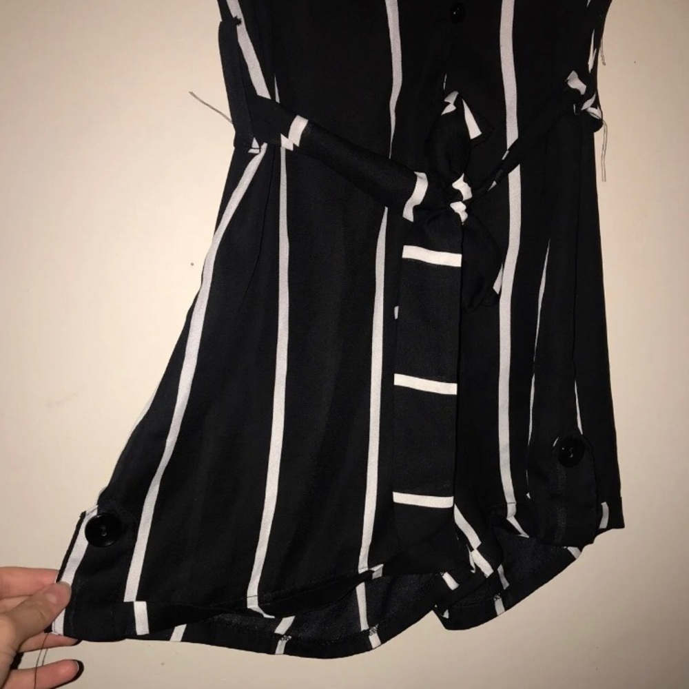 Black and white romper with belt tie